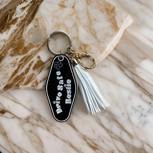 Drive Safe Bestie Motel Keychain